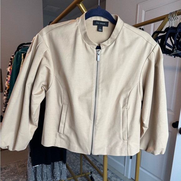 Halogen Women’s Tan Front Cropped Jacket SZ S - Picture 4 of 11